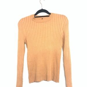 24/7 Womens Long Sleeve Ribbed Top Size M Color Tan